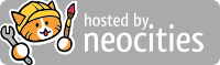 Badge depicting Neocities mascot Penelope, besides the text 'hosted by neocities'.